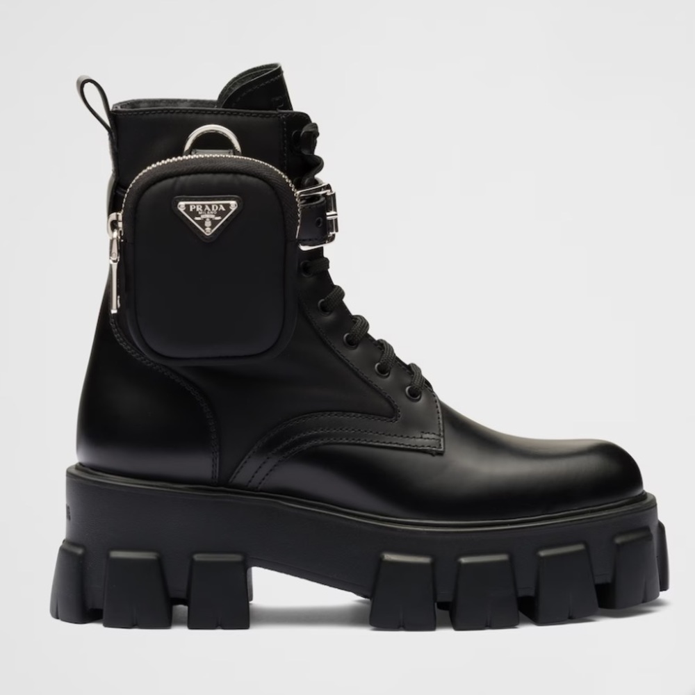 Prada Monolith leather and Re-Nylon boots with pouch